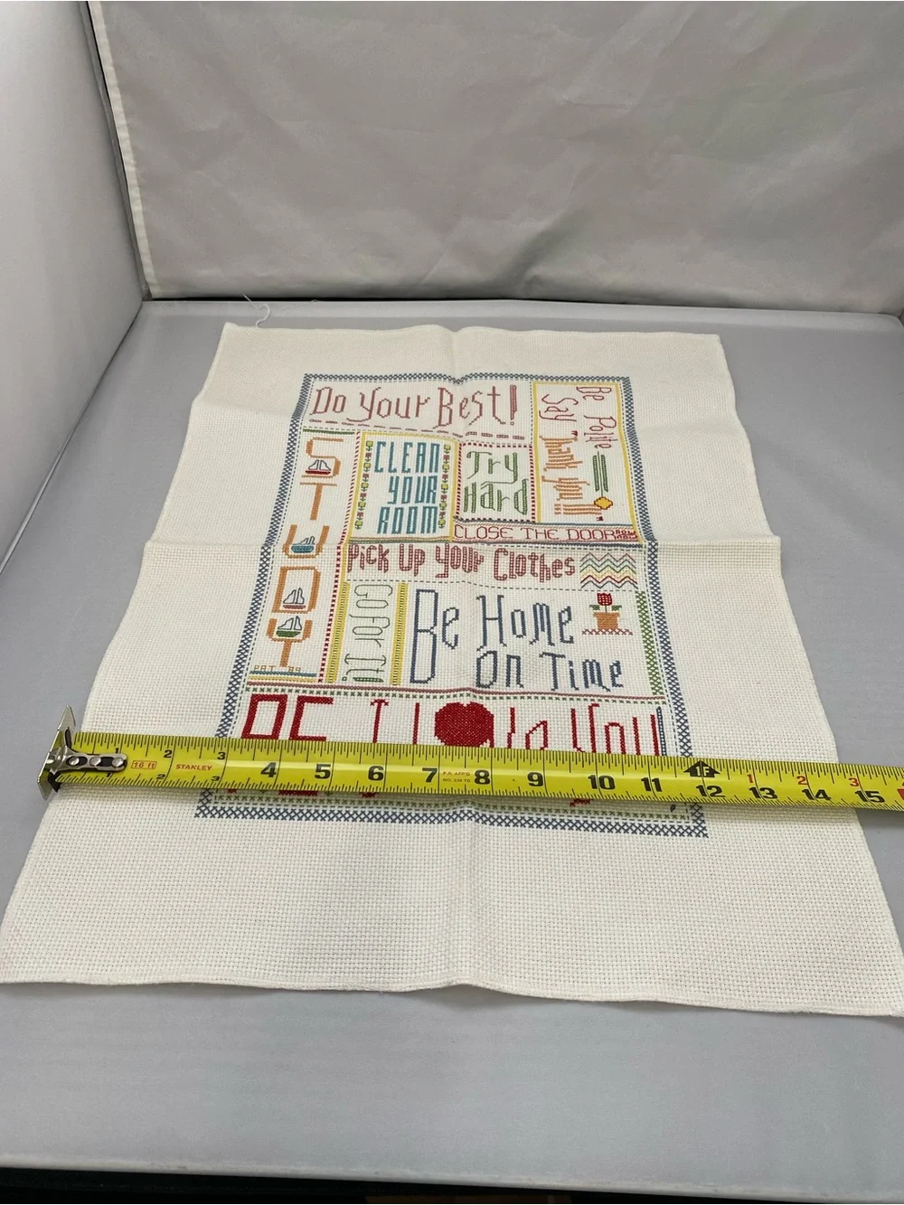 Handmade Cross Stitch Message Sampler - Red Heart Accent